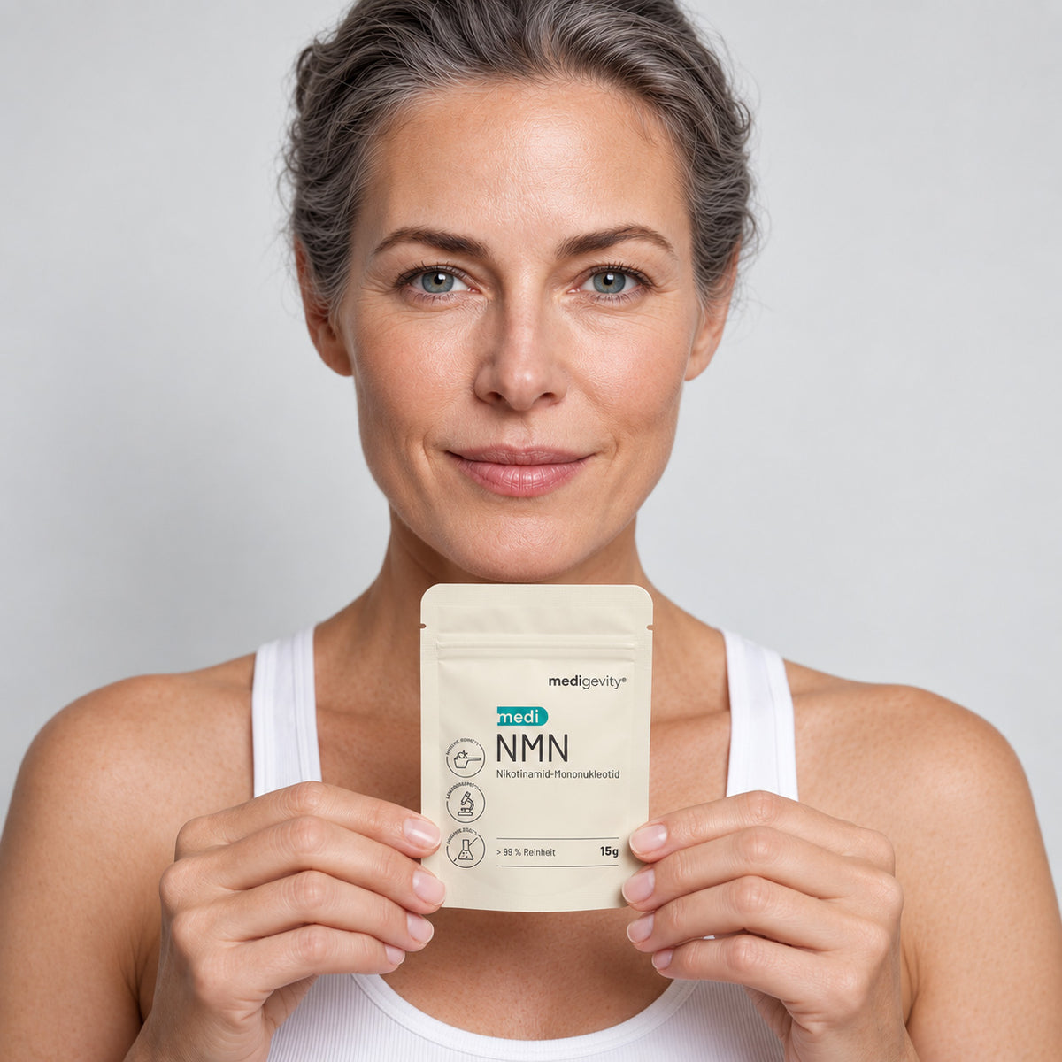medi NMN Pulver – 99 % reines NMN mit Markenrohstoff Uthever®, ohne unnötige Zusatzstoffe, füllt den NAD⁺-Speicher auf