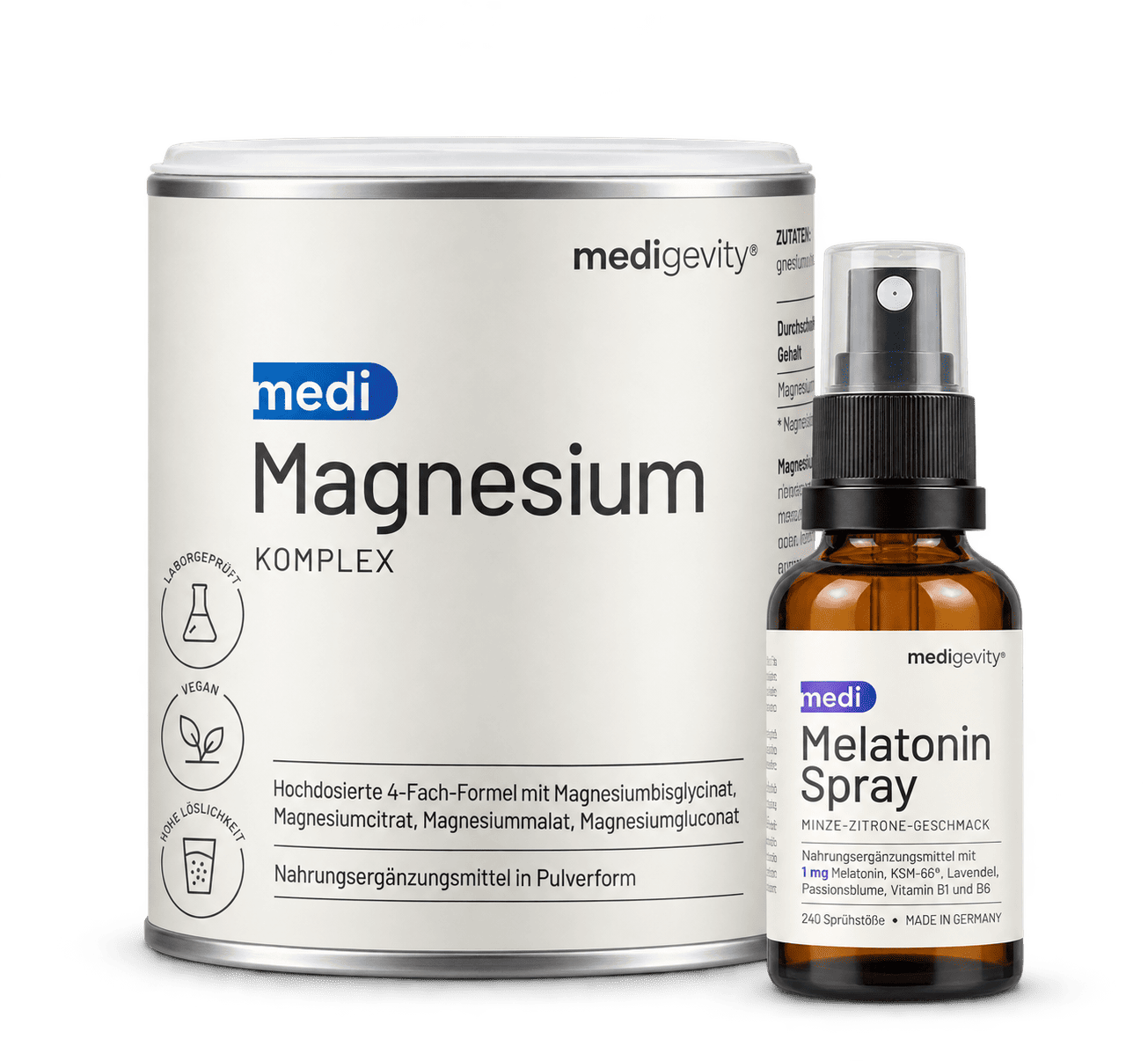 medi Better Sleep Bundle – Set aus Magnesium Komplex Pulver und Melatonin Spray für einen erholsamen Schlaf