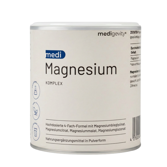 medi Magnesium Komplex Pulver – hochdosierte 4-Fach-Formel mit Magnesiumbisglycinat, -citrat, -malat und -gluconat