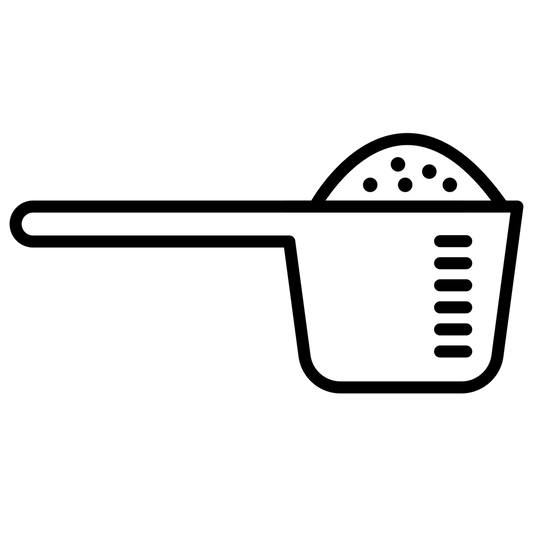 Symbol: Messlöffel mit Pulver zur Dosierung