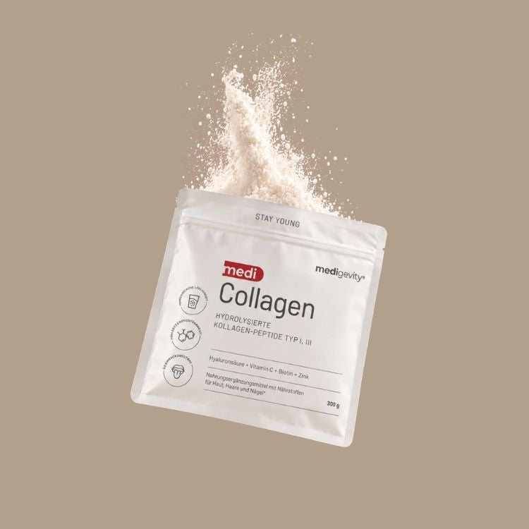 medi Collagen Pulver Beutel mit aufsteigendem Kollagenpulver – hydrolysierte Kollagen-Peptide Typ I, III